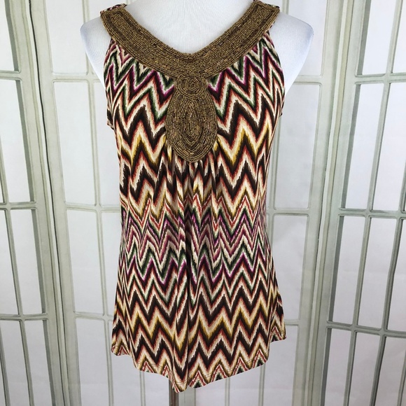 dressbarn Tops - Dressbarn Sleeveless Sequin Trim Slinky Tunic Top
